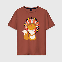 Футболка оверсайз женская Fox indian, цвет: кирпичный