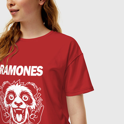 Женская футболка оверсайз Ramones rock panda / Красный – фото 3