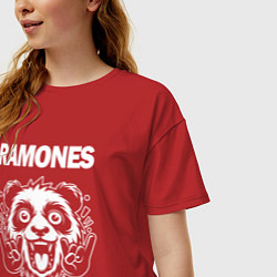 Футболка оверсайз женская Ramones rock panda, цвет: красный — фото 2