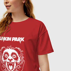 Футболка оверсайз женская Linkin Park rock panda, цвет: красный — фото 2