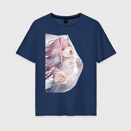 Женская футболка оверсайз Милый во Франксе Zero Two / Тёмно-синий – фото 1