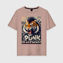 Футболка оверсайз женская Cool tiger - punks not dead, цвет: пыльно-розовый