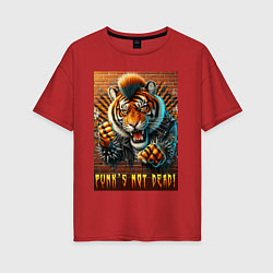 Женская футболка оверсайз Punks not dead - motto tiger