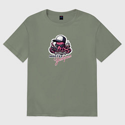 Футболка оверсайз женская Учёный осьминог с компьютером и кофе, цвет: авокадо