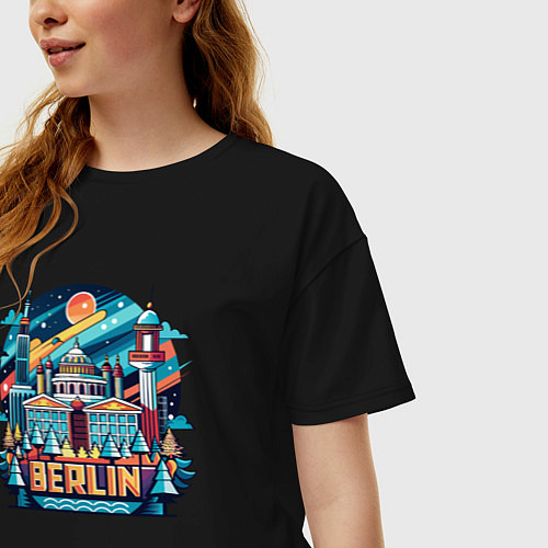 Женская футболка оверсайз Город Берлин / Черный – фото 3