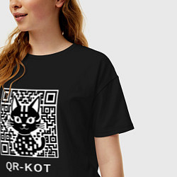 Футболка оверсайз женская QR-кот, цвет: черный — фото 2