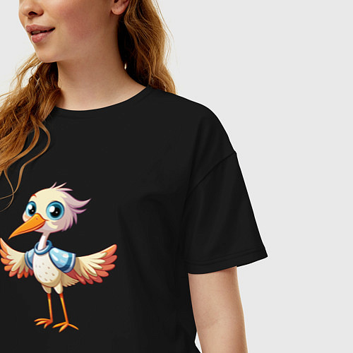 Женская футболка оверсайз Маленький аистёнок / Черный – фото 3