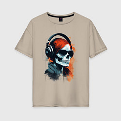 Женская футболка оверсайз Grunge redhead girl skull