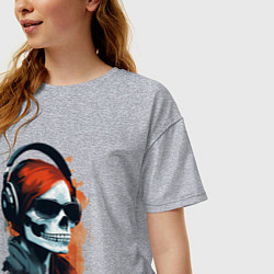 Футболка оверсайз женская Grunge redhead girl skull, цвет: меланж — фото 2