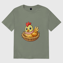 Футболка оверсайз женская Курица в гнезде, цвет: авокадо