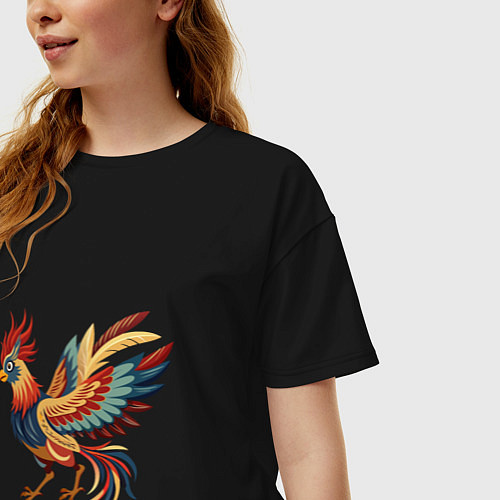 Женская футболка оверсайз Грозный петух готов к бою / Черный – фото 3