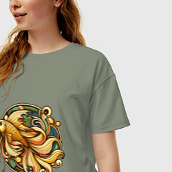 Футболка оверсайз женская Золотая рыбка исполняет желания, цвет: авокадо — фото 2