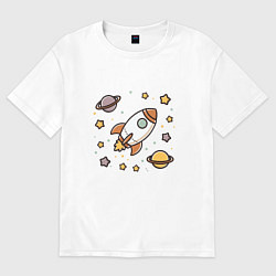 Футболка оверсайз женская Ракета to the moon, цвет: белый