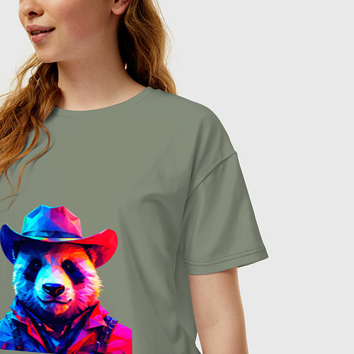 Женская футболка оверсайз Панда ковбой / Авокадо – фото 3