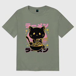 Футболка оверсайз женская Котик с лапшой, цвет: авокадо