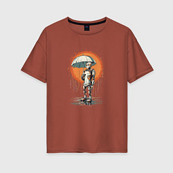 Футболка оверсайз женская Робот под дождём с зонтом, цвет: кирпичный