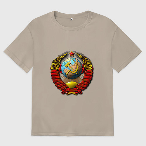 Женская футболка оверсайз Герб хорошей страны ссср / Миндальный – фото 1