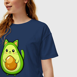 Футболка оверсайз женская Авокадо кот мем, цвет: тёмно-синий — фото 2