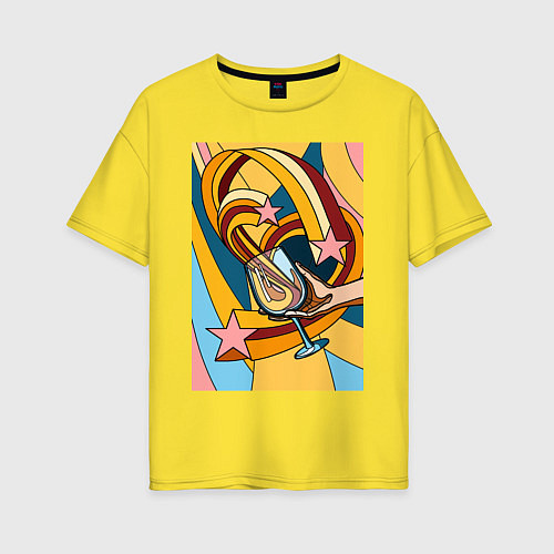 Женская футболка оверсайз Рука с бокалом поп-арт / Желтый – фото 1