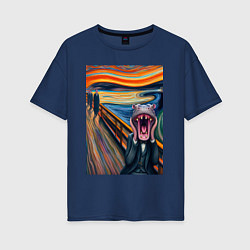 Футболка оверсайз женская Бегемот кричит - мем живопись от нейросети, цвет: тёмно-синий