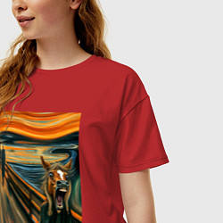 Футболка оверсайз женская Лошадь кричит - мем картина от нейросети, цвет: красный — фото 2