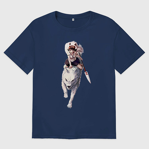 Женская футболка оверсайз Принцесса Мононоке волк / Тёмно-синий – фото 1