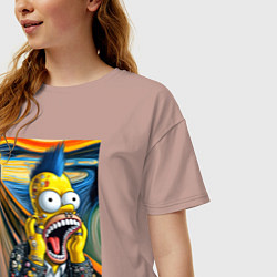 Футболка оверсайз женская Гомер Симпсон кричит - мем нейросеть, цвет: пыльно-розовый — фото 2