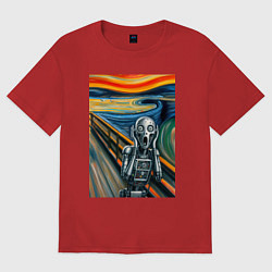 Футболка оверсайз женская Робот кричит - мем нейросеть, цвет: красный