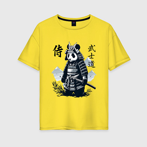 Женская футболка оверсайз Panda samurai - bushido ai art fantasy / Желтый – фото 1
