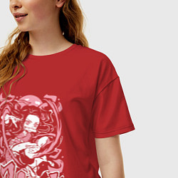 Футболка оверсайз женская Клинок рассекающий демонов Незуко угловатый, цвет: красный — фото 2