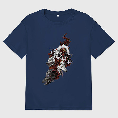 Женская футболка оверсайз Принцесса Мононоке оборотень / Тёмно-синий – фото 1