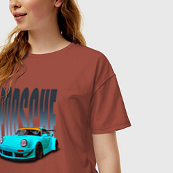 Футболка оверсайз женская Porsche 911 винтажный немецкий автомобиль, цвет: кирпичный — фото 2