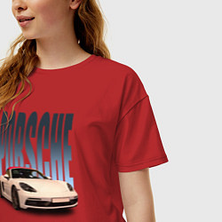 Футболка оверсайз женская Porsche 911 Turbo винтажный немецкий автомобиль, цвет: красный — фото 2
