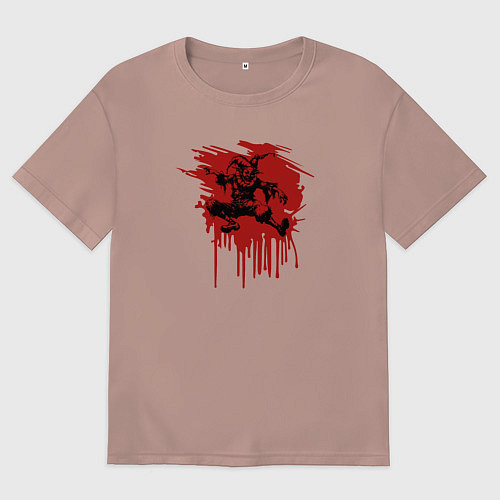 Женская футболка оверсайз Жуткий Шут танцует в красных брызгах / Пыльно-розовый – фото 1