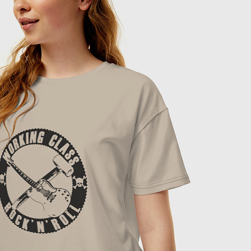 Женская футболка оверсайз Рабочий класс рок-н-ролл / Миндальный – фото 3