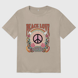 Футболка оверсайз женская Мир и любовь арт, цвет: миндальный