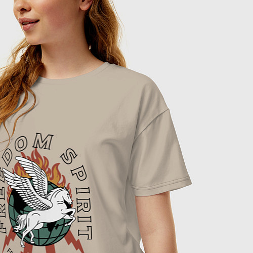 Женская футболка оверсайз Свободный дух арт / Миндальный – фото 3