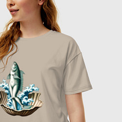 Футболка оверсайз женская Рыба-венера в ракушке, цвет: миндальный — фото 2