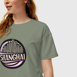 Футболка оверсайз женская Город Шанхай, цвет: авокадо — фото 2
