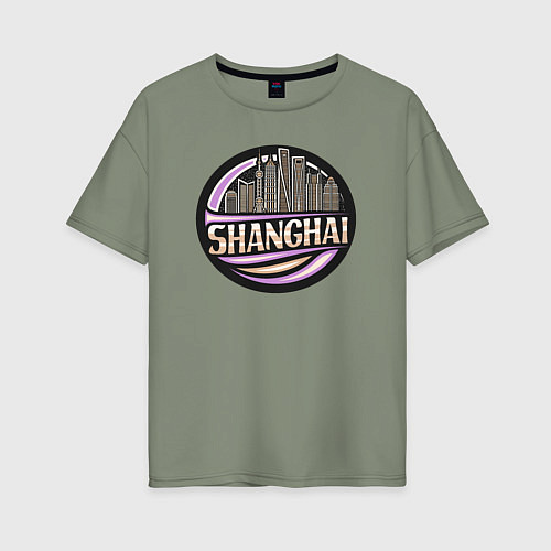 Женская футболка оверсайз Город Шанхай / Авокадо – фото 1