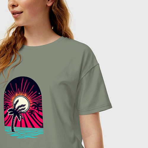 Женская футболка оверсайз Ретро пальма с рукой зомби / Авокадо – фото 3