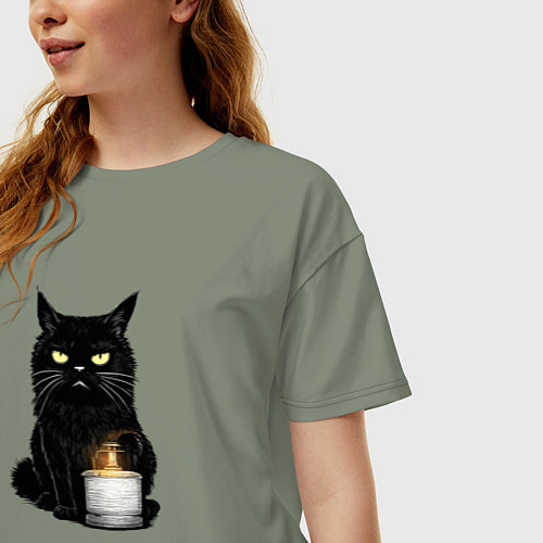 Женская футболка оверсайз Кот с примусом / Авокадо – фото 3
