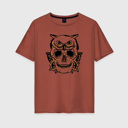 Женская футболка оверсайз Old school owl / Кирпичный – фото 1