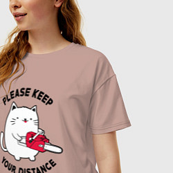 Футболка оверсайз женская Белый кот с пилой, цвет: пыльно-розовый — фото 2