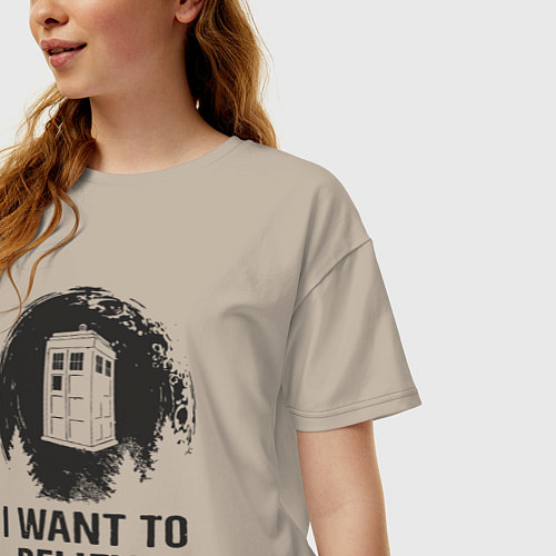 Женская футболка оверсайз Тардис - хочу верить / Миндальный – фото 3
