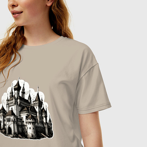 Женская футболка оверсайз Старинный замок / Миндальный – фото 3