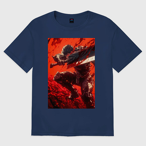 Женская футболка оверсайз Берсерк Гатс Чёрный мечник проклятый / Тёмно-синий – фото 1