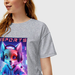 Футболка оверсайз женская Funny fox - e sports ai art, цвет: меланж — фото 2