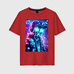 Женская футболка оверсайз Minecraft and Cyberpunk collaboration - ai art neo