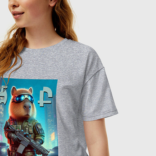 Женская футболка оверсайз Capybara - special forces / Меланж – фото 3